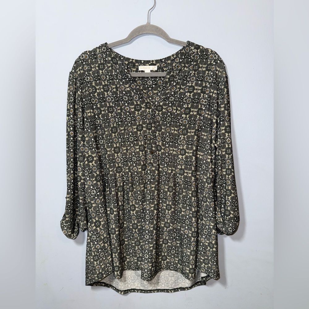 Westport 1962 Patterned Long Sleeve Floral Artsy Babydoll Style Blouse Size 2xl